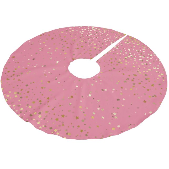 Tree Skirt-Gold Stars Pink Brushed Polyester Tree Skirt (Angled)