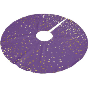 Tree Skirt-Gold Stars Purple Brushed Polyester Tree Skirt