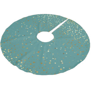 Tree Skirt-Gold Stars Teal Brushed Polyester Tree Skirt
