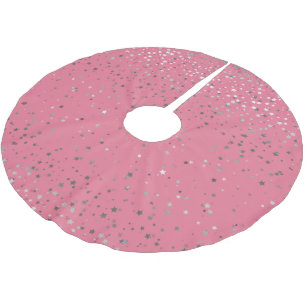 Tree Skirt-Silver-Grey Stars Pink Brushed Polyester Tree Skirt