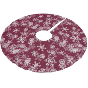 Tree Skirt-Snowflakes-Burgundy Wine Brushed Polyester Tree Skirt