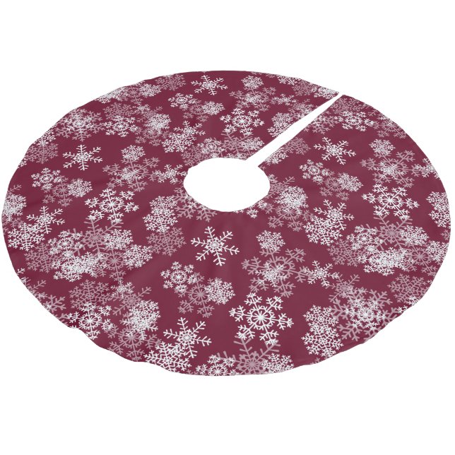 Tree Skirt-Snowflakes-Burgundy Wine Brushed Polyester Tree Skirt (Angled)