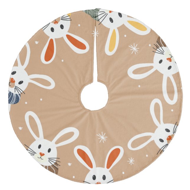 Tree Skirt with Christmas bunnies and snowflakes (Front)