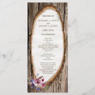 Tree Slice Stump with Flowers Wedding Program