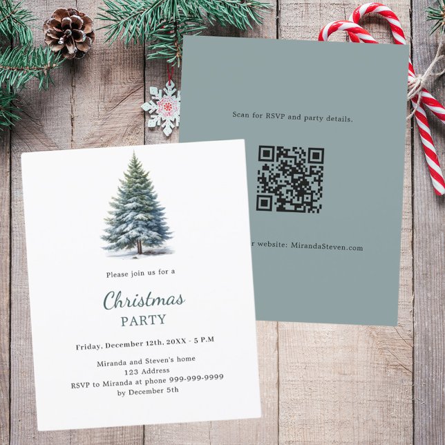 Tree snow QR code Christmas Party invitation (Creator Uploaded)