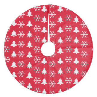 Tree Snowflakes on White on Red Fleece Tree Skirt