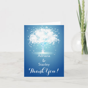 Tree & sparkling lights blue wedding Thank You Card