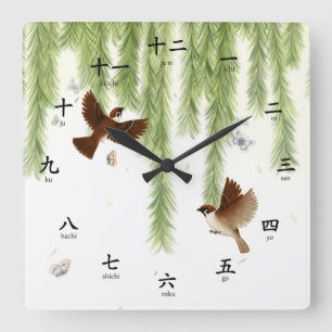 Tree Sparrows Kanji Numbers Romaji Pronunciaton Sq Square Wall Clock