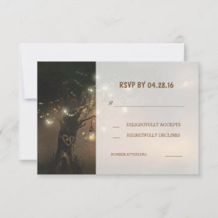 tree string lights mason jars wedding RSVP cards