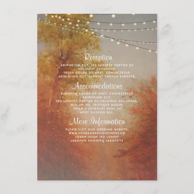 Tree String Lights Rustic Fall Wedding Details Enclosure Card (Front)