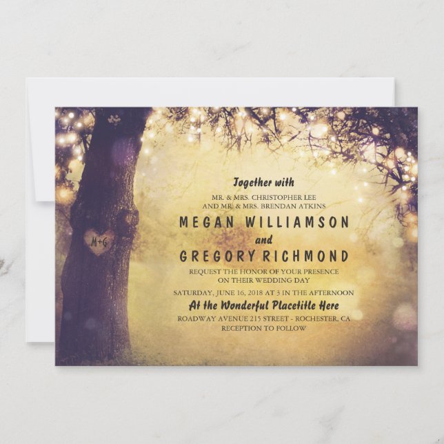 Tree String Lights Wedding Invitation (Front)