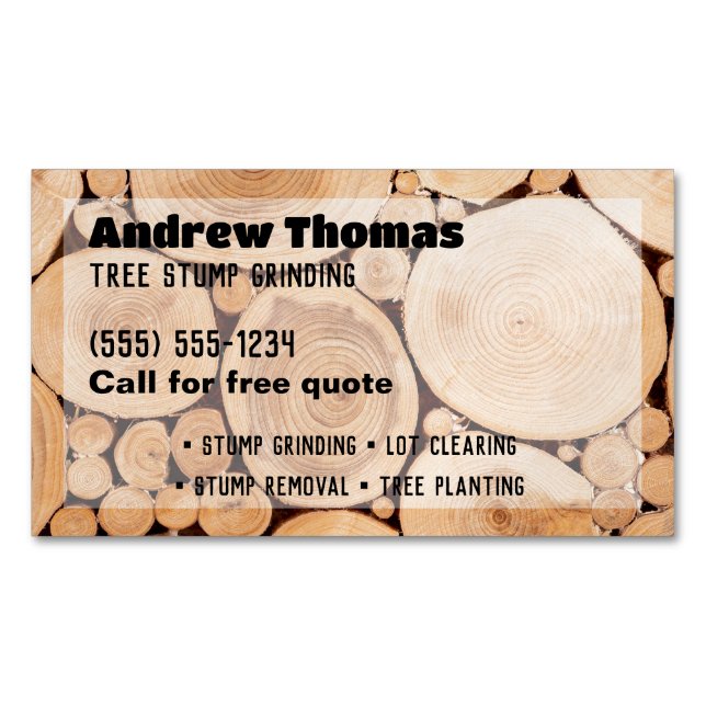 Tree Stump Grinding Magnetic Business Card (Front)