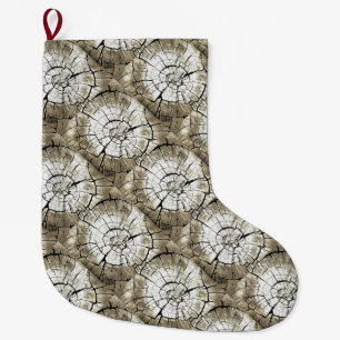 Tree Stump In Pale Grey Monotone Abstract Art Large Christmas Stocking
