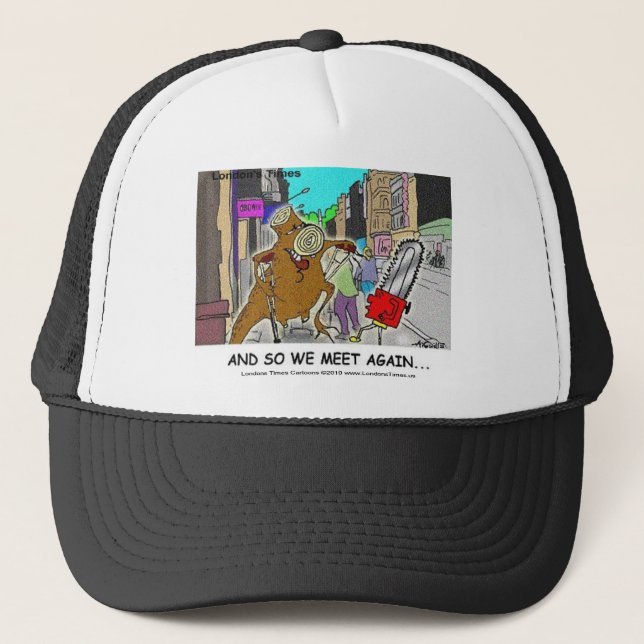 Tree Stump Vs Chainsaw Funny Mugs Cards Gifts Trucker Hat (Front)