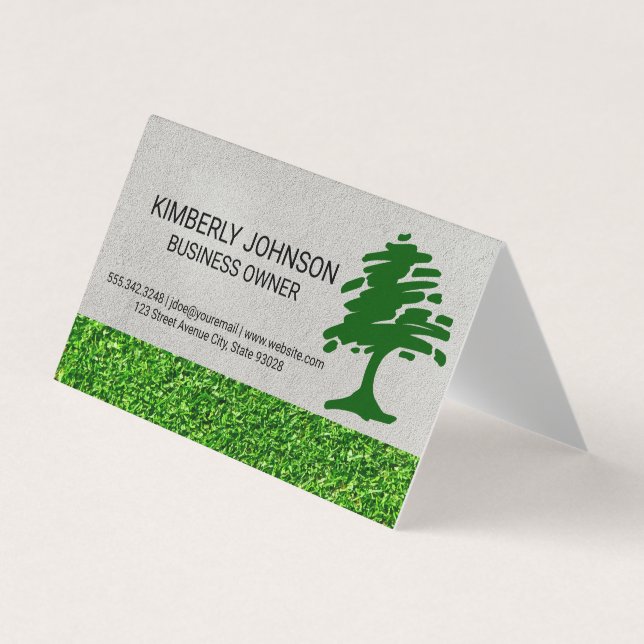 Tree Stylized Logo | Lawn Care Business Card (Front)