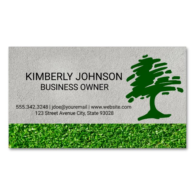 Tree Stylized Logo | Lawn Care Magnetic Business Card (Front)