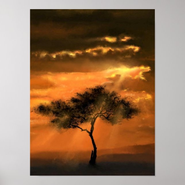  Tree Sunbeams Poster Sunset (Front)
