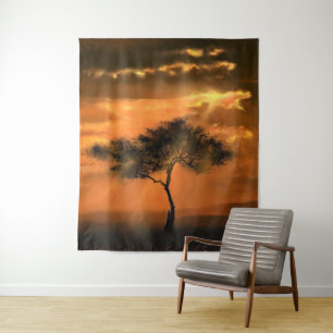 Tree Sunbeams Sunrise Tapestry