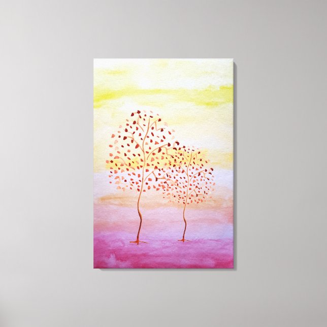 Tree Sunset Watercolor Hand Painted Canvas Print (Front)