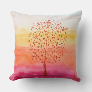 Tree Sunset Watercolor Hand Painted Outdoor Pillow