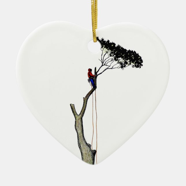 Tree Surgeon Arborist at work present Chainsaw Gif Ceramic Ornament (Front)