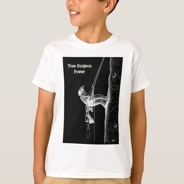 Tree Surgeon Arborist at work present Chainsaw T-Shirt (Front)