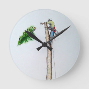 Tree Surgeon Arborist at work present Round Clock