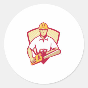 tree surgeon arborist gardener chainsaw classic round sticker