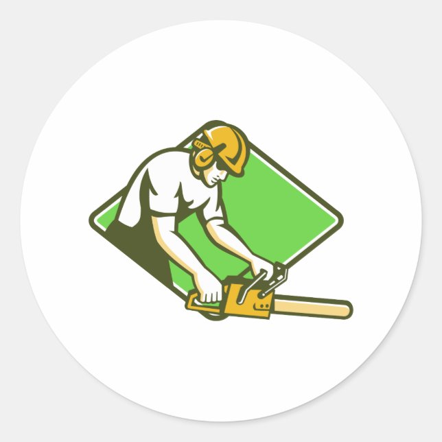 tree surgeon arborist lumberjack chainsaw classic round sticker (Front)