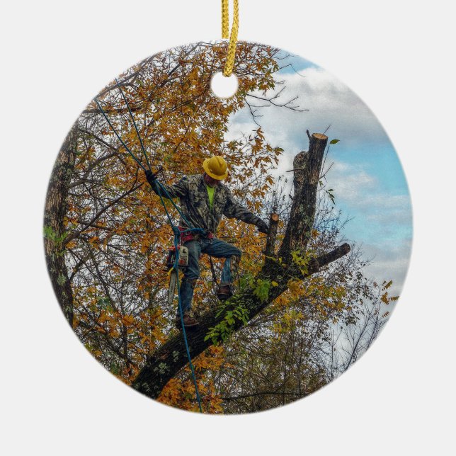 Tree Surgeon Ceramic Ornament (Front)