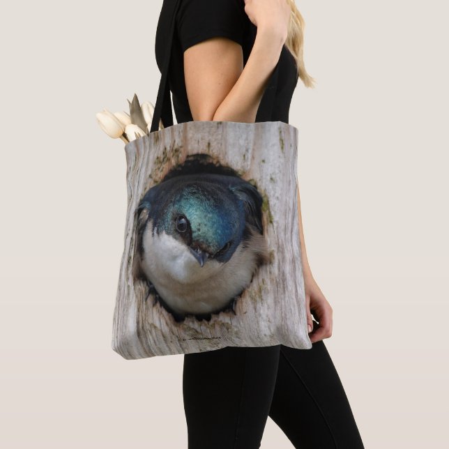 Tree Swallow Songbird in Nestbox Tote Bag (Close Up)