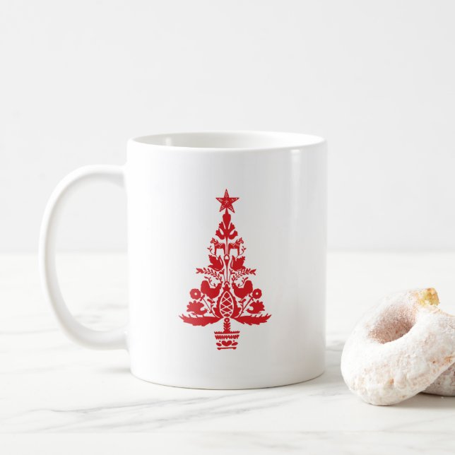 Tree Swedish Scandinavian Christmas Pattern Coffee Mug (With Donut)