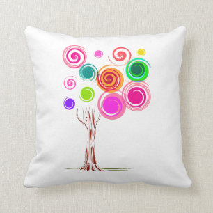 tree swirly foliage colourful throw pillow