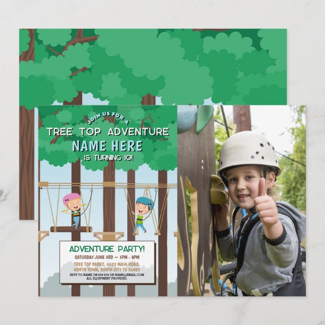 Tree Top Birthday Adventure Park Outdoor Photo Invitation (Front/Back)