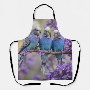 Tree Top Chatter: Blue Budgies In Jacaranda Tree, Apron