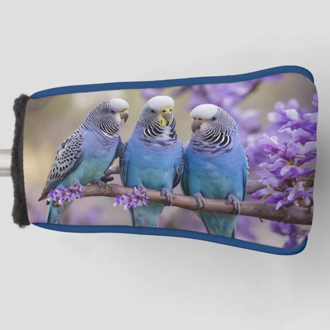 Tree Top Chatter: Blue Budgies In Jacaranda Tree, Golf Head Cover (Front)