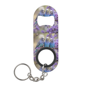Tree Top Chatter: Blue Budgies In Jacaranda Tree, Keychain Bottle Opener