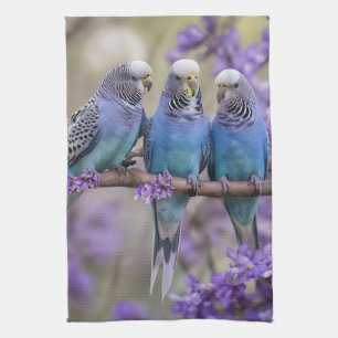 Tree Top Chatter: Blue Budgies In Jacaranda Tree, Kitchen Towel