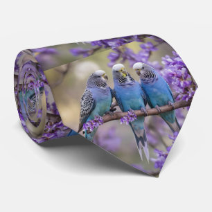 Tree Top Chatter: Blue Budgies In Jacaranda Tree, Tie