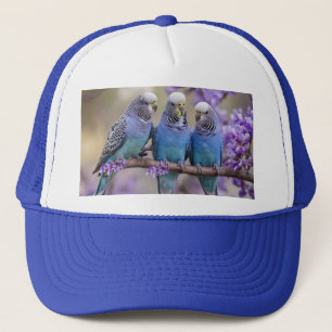 Tree Top Chatter: Blue Budgies In Jacaranda Tree, Trucker Hat