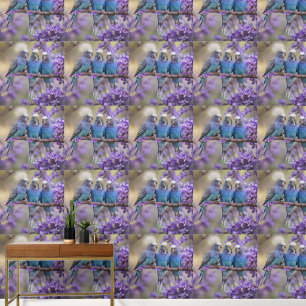 Tree Top Chatter: Blue Budgies In Jacaranda Tree, Wallpaper