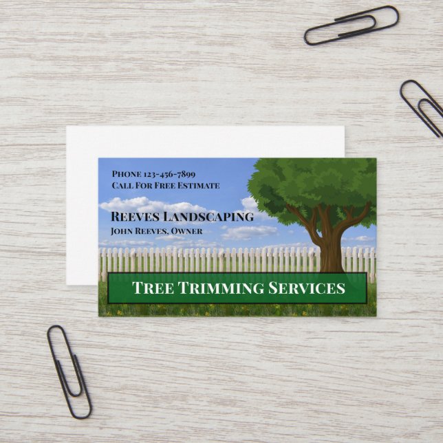 Tree Trimming Landscaping Service Business Card (Front/Back In Situ)