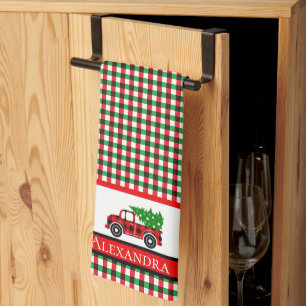 Tree Truck Chef  Red Green Holiday Plaid Kitchen Towel