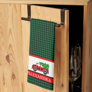  Tree Truck Chef  Red Green Holiday Plaid Kitchen  Towel