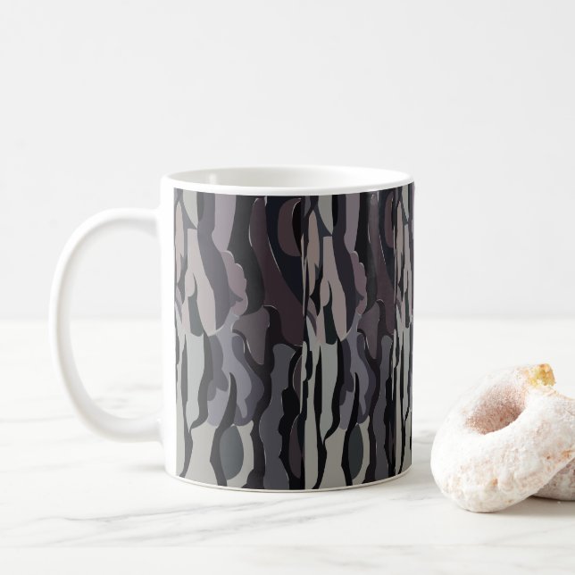 Tree Trunk Background Pattern Coffee Mug (With Donut)