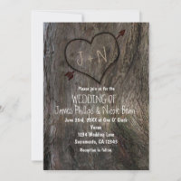 Tree Trunk + Carved Heart Wedding Invitations