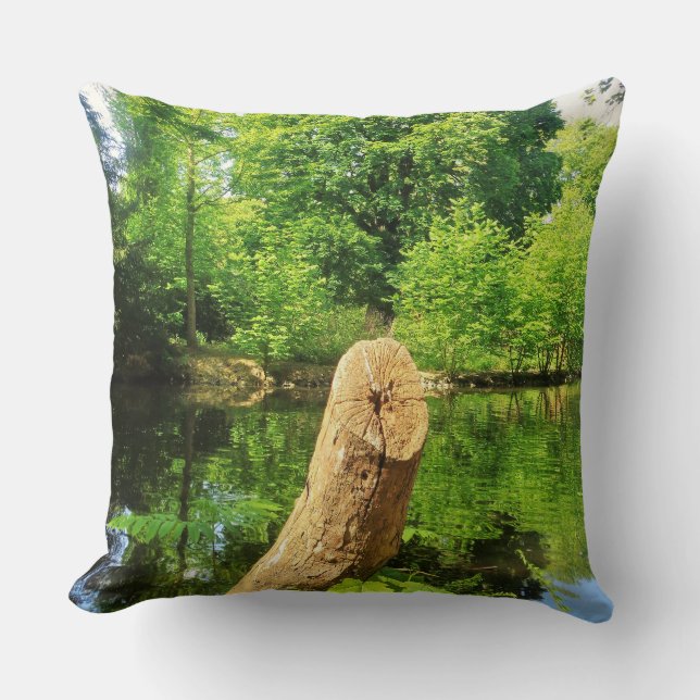 Tree Trunk Nature Photography Lake Park Throw Pillow (Front)