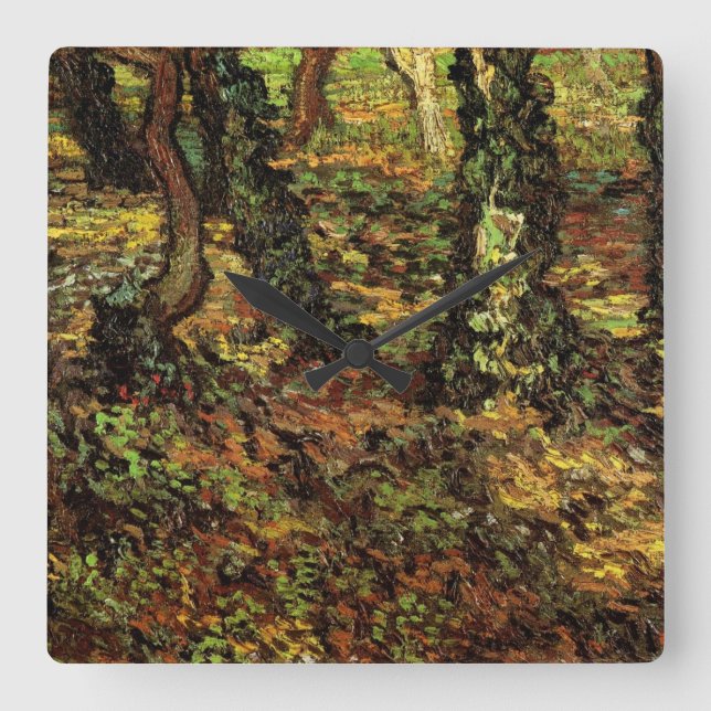 Tree Trunks with Ivy by Vincent van Gogh Square Wall Clock (Front)
