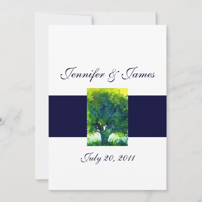 Tree Wedding Invitations Navy White Back (Front)