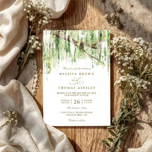 Tree Weeping Willow Rustic Budget QR Code Wedding Invitation